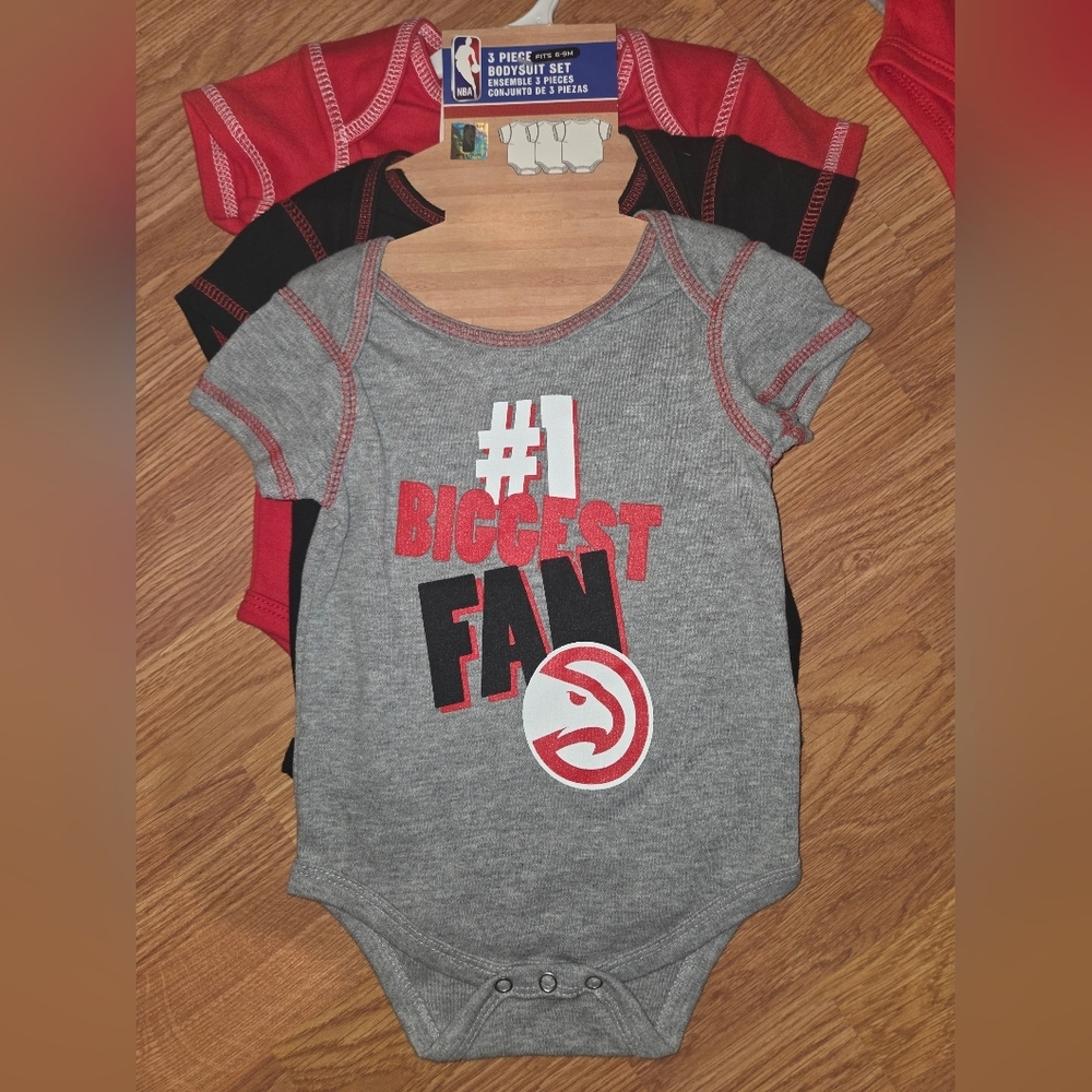 NBA Atlanta Hawks Baby Fan Bodysuit 3pc NWT 6-9M Cotton Basketball
